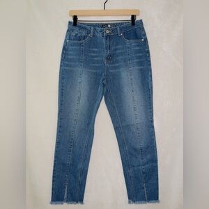 BooHoo Medium Wash Denim High Waisted Raw Hem Ankle Straight Jeans size US 6